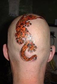男性头部彩色老虎蜥蜴纹身图案