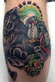 leg illustration style colored headless knight tattoo pattern