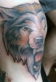 leg traditional crazy wolf head Tattoo pattern