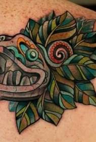 back Aztec zombie avatar painted tattoo pattern
