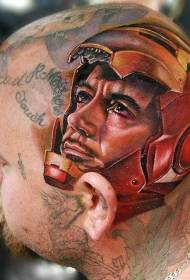 hodefarge realistisk iron man-portrett tatoveringsmønster