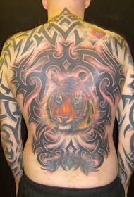 visos nugaros spalvos tigro galvos genties tatuiruotės modelis