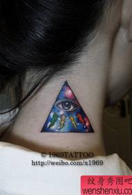 beauty neck with beautiful colored eyes and starry sky tattoo pattern