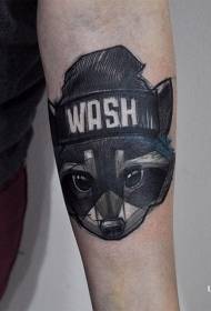 arm illustration style black gray raccoon head tattoo pattern