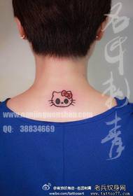 girl's neck small cartoon cat tattoo pattern
