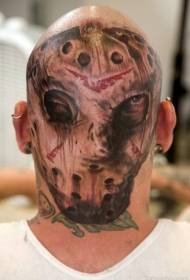head horror style colored creepy Jason portrait tattoo
