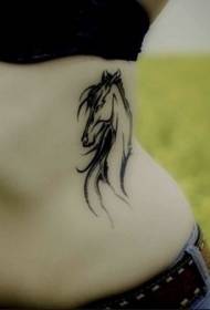 female waist black simple horse tattoo pattern