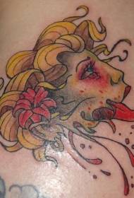 shoulder color Old school style zombie head tattoo