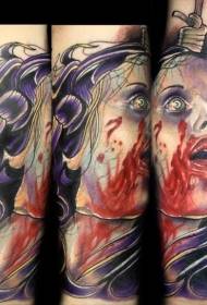 arm color horror style bloody woman head tattoo