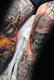 flower arm realism style Monkey head tattoo picture