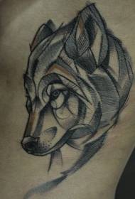 waist side color geometric style wolf head tattoo pattern