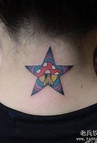 a woman's neck color five-pointed star tattoo pattern