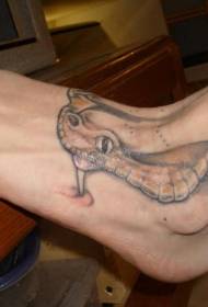 male instep colored snake head tattoo Pattern