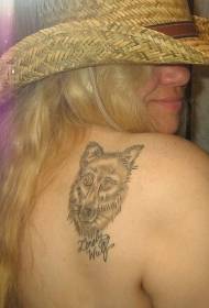 female shoulder gray wolf head with letter tattoo pattern