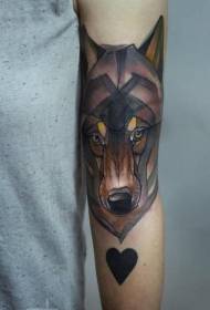 Arm Color Wolf Head and Love Tattoo Pattern