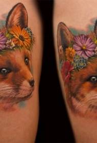 Realistic fox head tattoo pattern on the shoulders