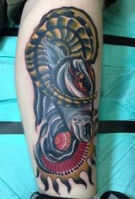 leg old style style colored goat Head tattoo pattern