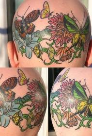 head color butterfly and flower tattoo picture