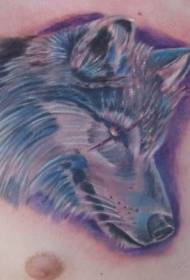 mannelijke borst gekleurde wolf hoofd tattoo patroon