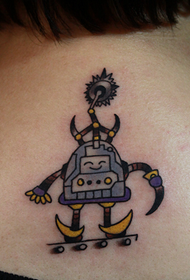 back neck small robot tattoo