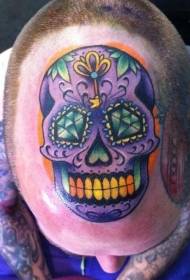 sirah tato gaya tradisional Meksiko warna tato tengkorak lucu