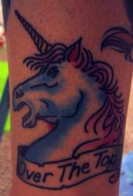 modello di tatuaggio unicorno blu gamba