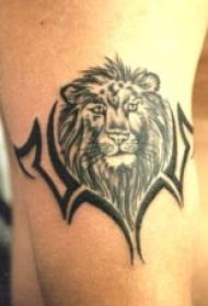 arm black gray lion head tribal tattoo pattern