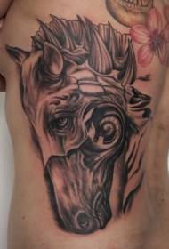 πίσω σουρεαλιστικό μαύρο μοτίβο τατουάζ κεφάλι αλόγου