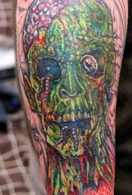 plecu krāsas zombiju galvas tetovējuma attēls