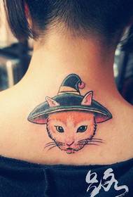 girls neck beautiful cute cat tattoo pattern