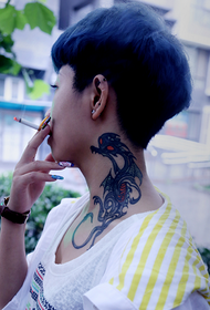 girl neck cute cartoon dragon tattoo