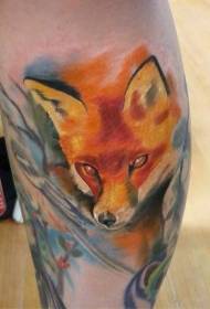 leg water color fox head tattoo pattern
