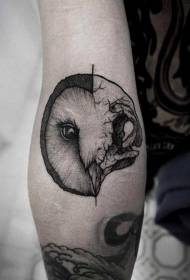 arm gray half owl half Skull Tattoo Pattern