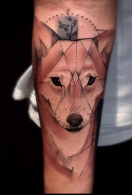 arm geometric style colored fox head tattoo pattern