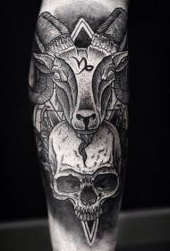 black-breasted goat head skull and skull tattoo pattern