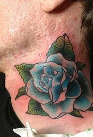 men's neck beautiful blue flower tattoo picture picture