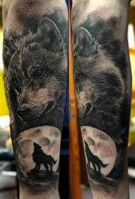 gamba di lupo Pauloff grigio testa con tatuaggio lupo contorno