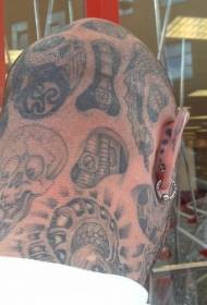 head black gray different strange object tattoo picture
