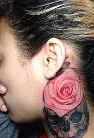 woman neck color rose tattoo work picture