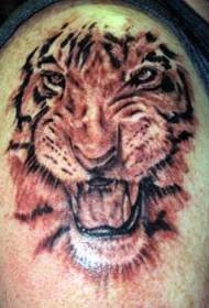 shoulder brown roaring tiger head tattoo pattern