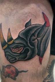 leg Color old school rhinoceros head tattoo pattern