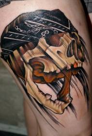 leg new traditional style color human skull tattoo picture