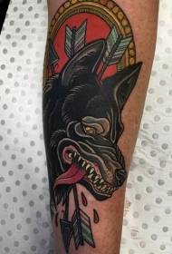 arm color demon wolf head in the arrow tattoo pattern