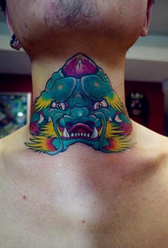 male neck classic Tang lion tattoo