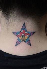 女孩子颈部五角星蘑菇纹身图案