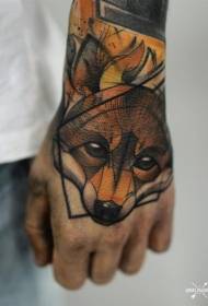 hand back sketch style color small fox head tattoo  33998 - shoulders realistic look of colored fox head tattoo pattern
