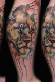 legs watercolor style funny lion head tattoo