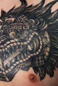 vyriškos krūtys plunksna zombių galva actekų tatuiruotės modelis