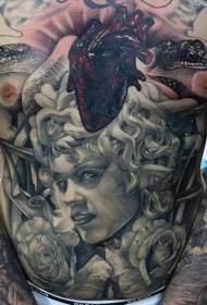 абразивті сұр жуылған Medusa татуировкасы