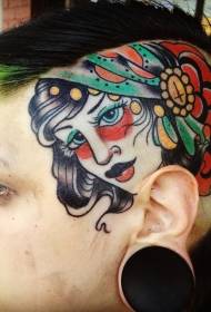 head old genre color gypsy woman with rose tattoo